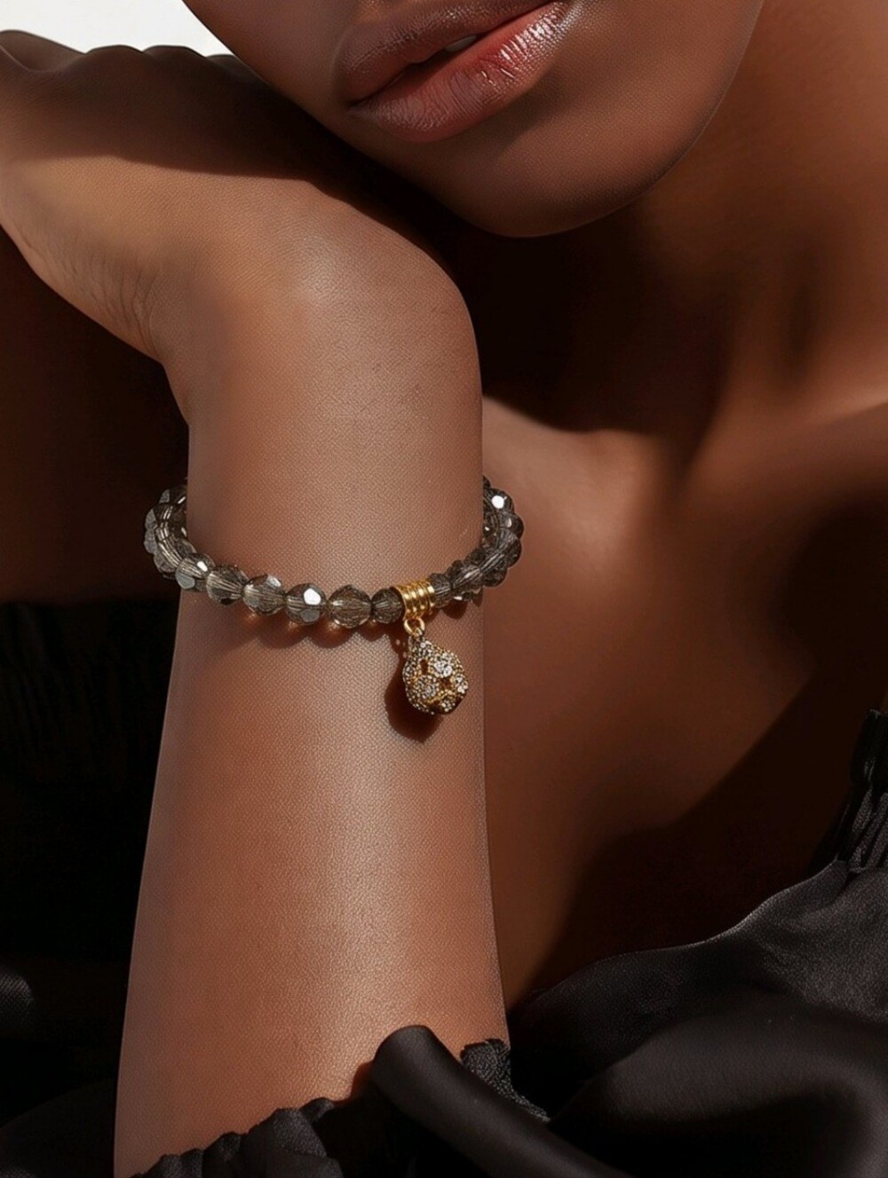 Gray Swarovski Crystal Beaded Roll-on Stacking  Charm Banglette/Bracelet